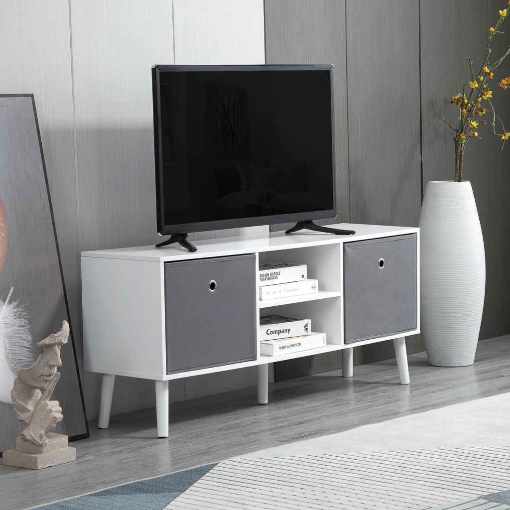 Mobile TV per televisori fino a 50' con 2 cassetti e ripiani aperti ¨C Zephmum ¨C 110x29x46,5 cm Bianco Grigio