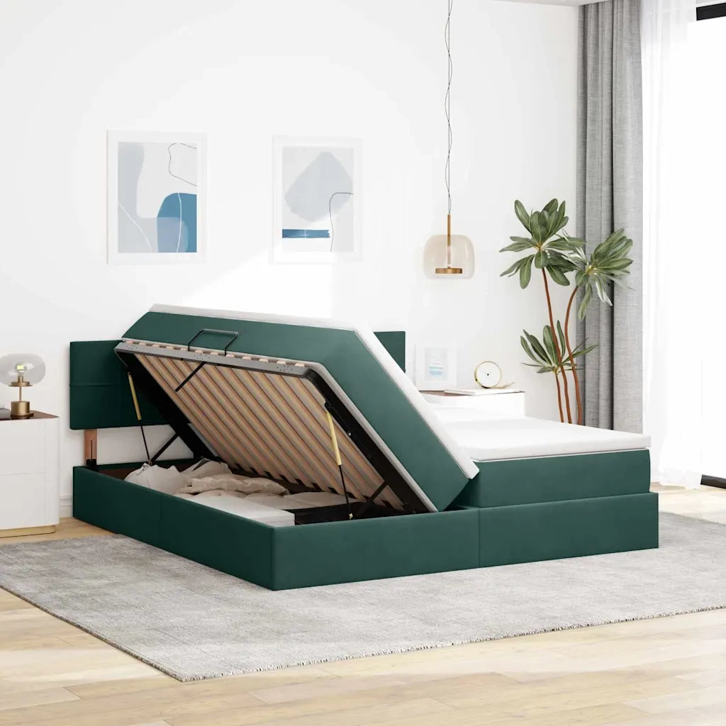 Letto con Contenitore con materasso Verde Scuro 90 x 200 cm