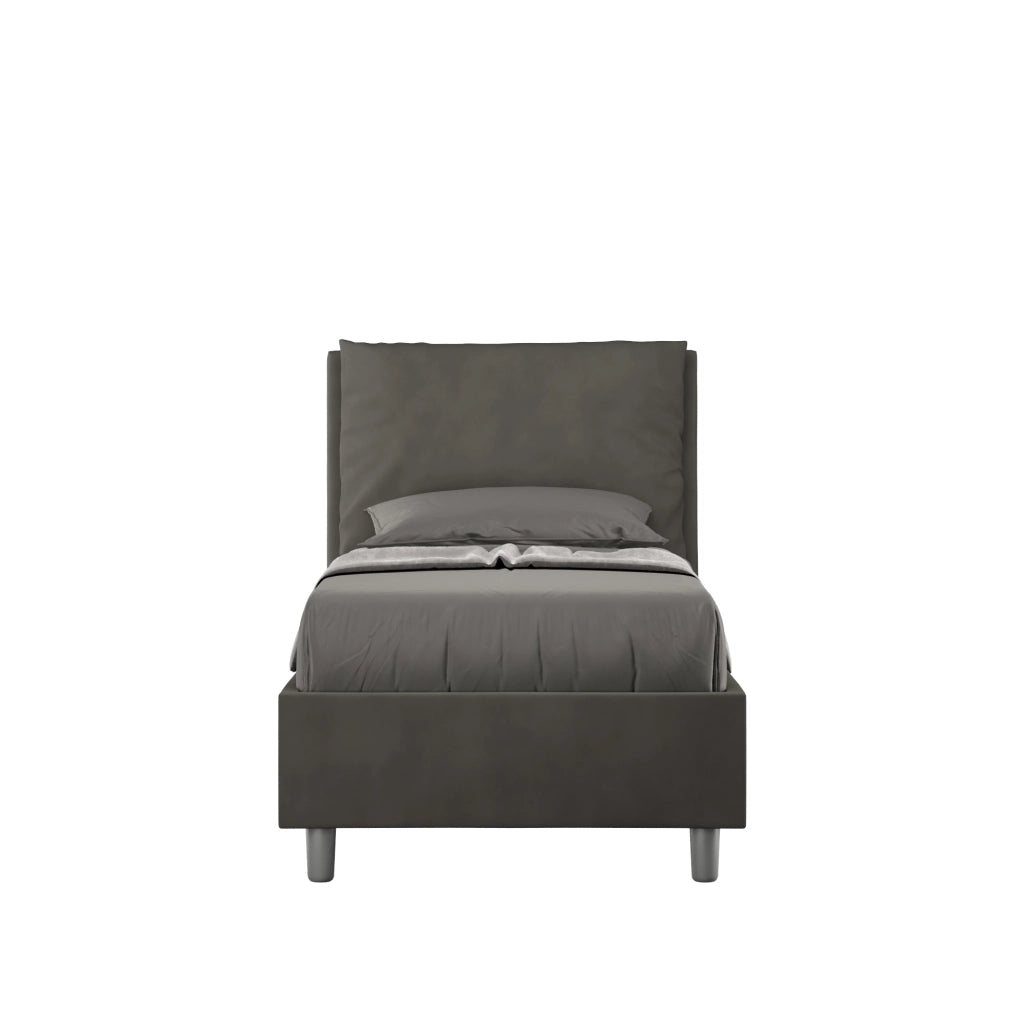 BS COM Letto singolo senza rete imbottito 80x190 microfibra grigio