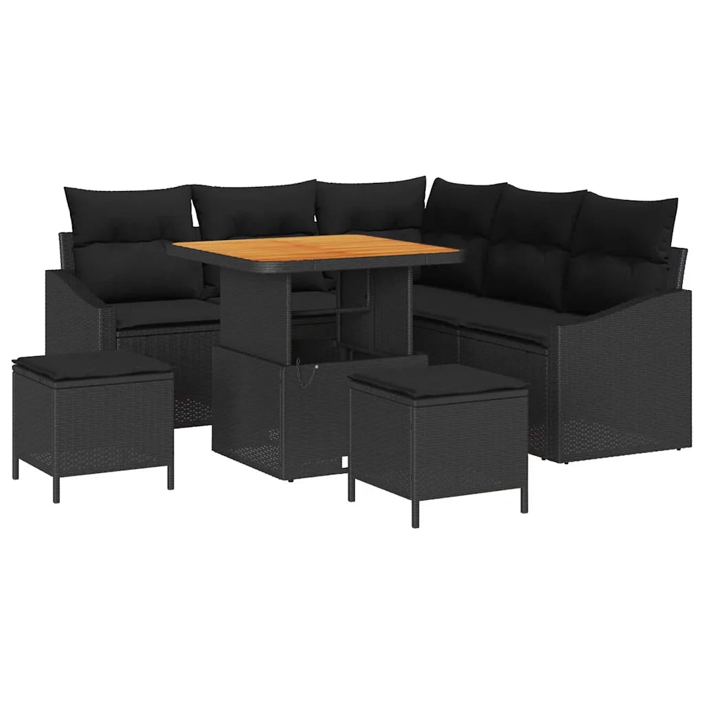 Set Divano da Giardino con cuscino 8 pcs Nero Poly Rattan