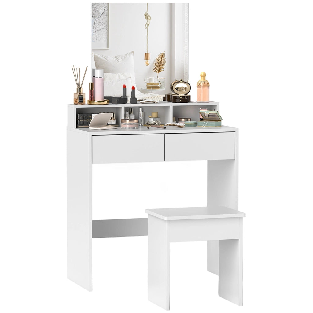 Consolle Trucco con Specchio Cassetti e Ripiani 75x38x135 cm Bianco