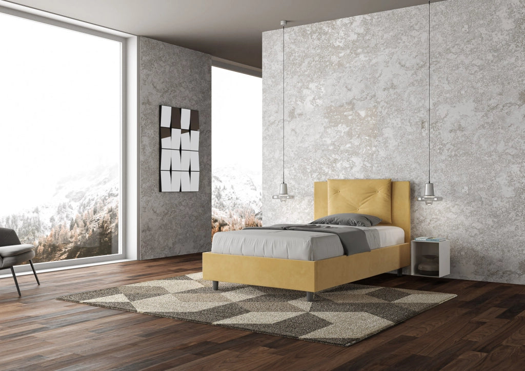 BS COM Letto una piazza e mezza con rete imbottito 110x210 microfibra ocra