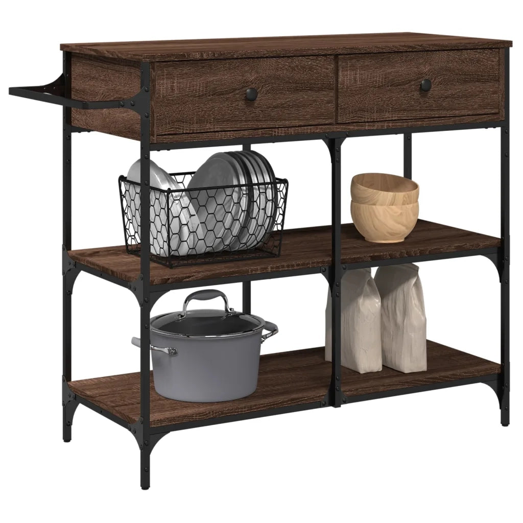 Carrello da Cucina-Scaffale per Cucina Rovere Marrone 105x42x95cm Legno Multistrato