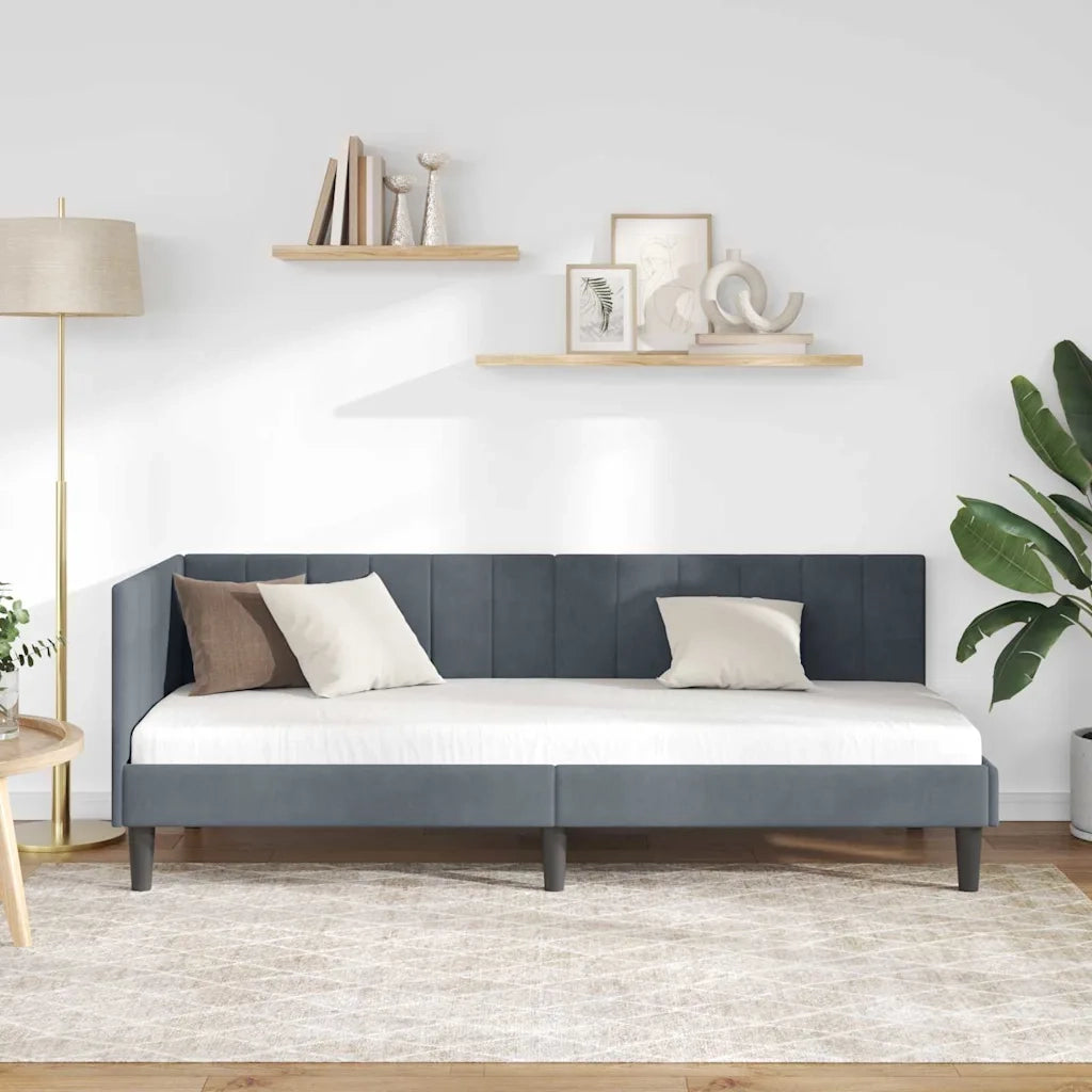 Letto singolo | Letto per adulti | Cornice del letto ad angolo Grigio scuro 80 cm x 200 cm Velluto