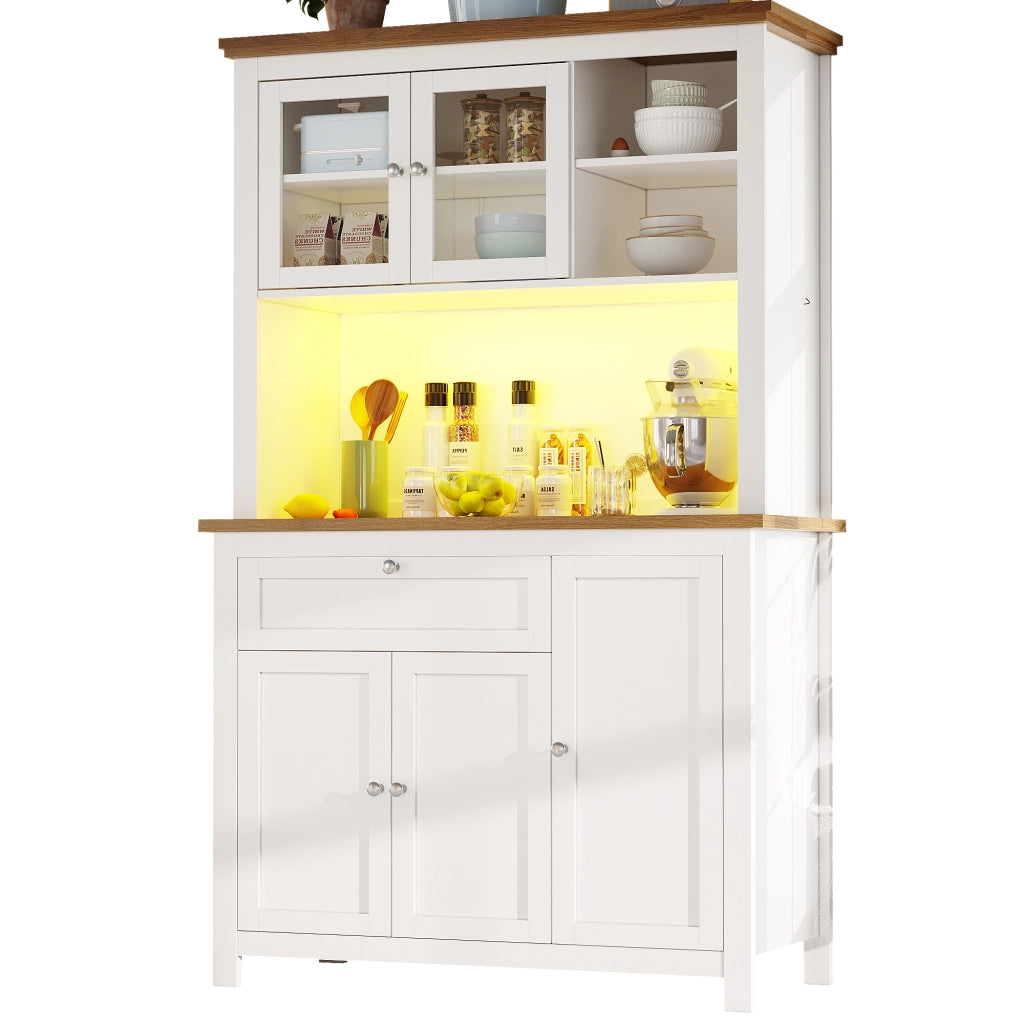 Armadio cucina con vetrina - Zephmum - 104¡Á40¡Á180cm - Bianco - LED regolabile, ripiani regolabili