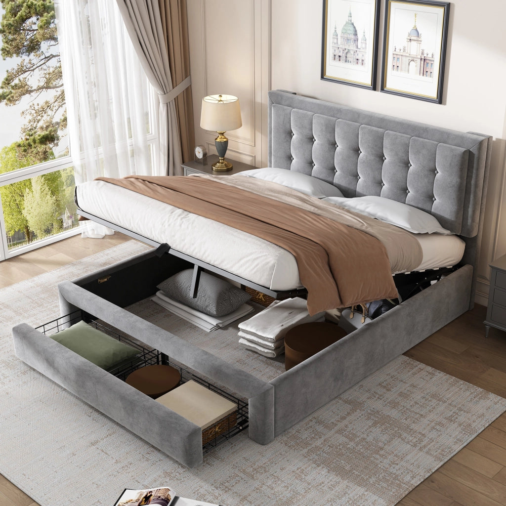 letto imbottito velluto grigio 140 x 190 cm