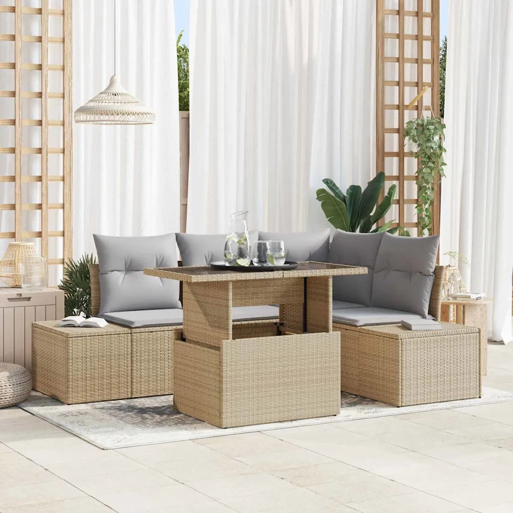 Set Divano da Giardino con cuscino 5 pcs Beige polyrattan 3357913