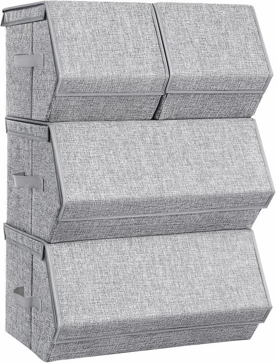 Set di scatole di archiviazione con coperchio, set da 4, per giocattoli e abbigliamento, grigio