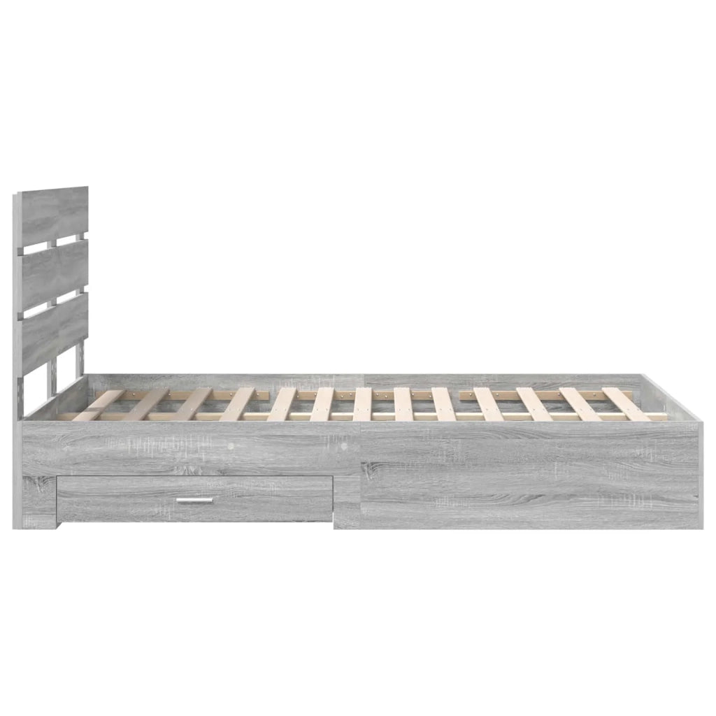 Struttura del letto con cassetto-Giroletto con contenitore-Rete del Letto Grigio Sonoma 135 x 190 cm