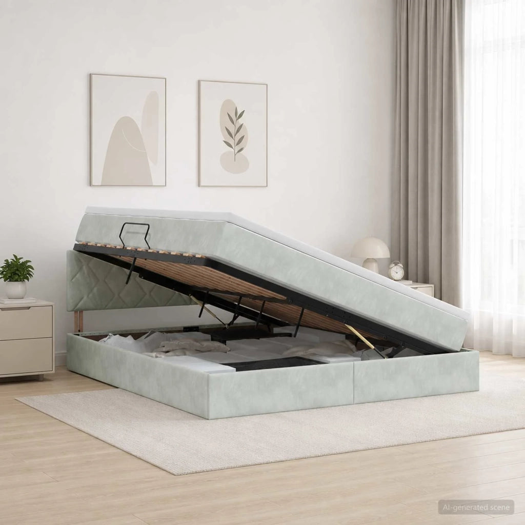 Letto con contenitore LED e materasso Grigio Chiaro 3459324