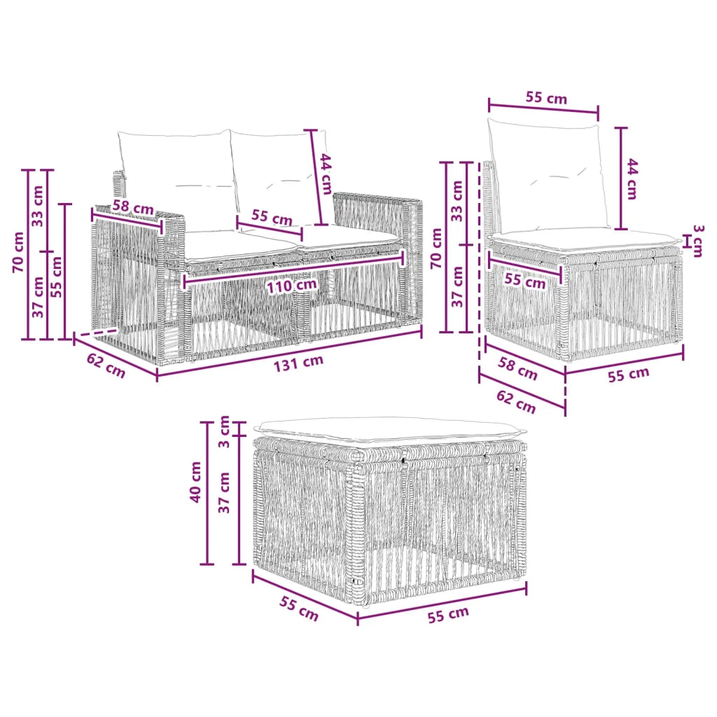 Set Divano da Giardino 6 pz Nero e Bianco Crema polyrattan 3435202