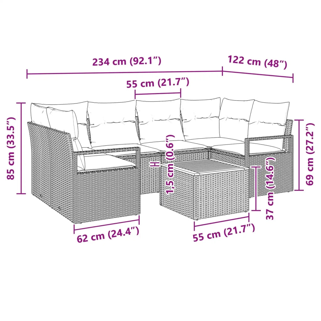 Set Divano da Giardino con cuscino 7 pcs Grigio polyrattan 3347661