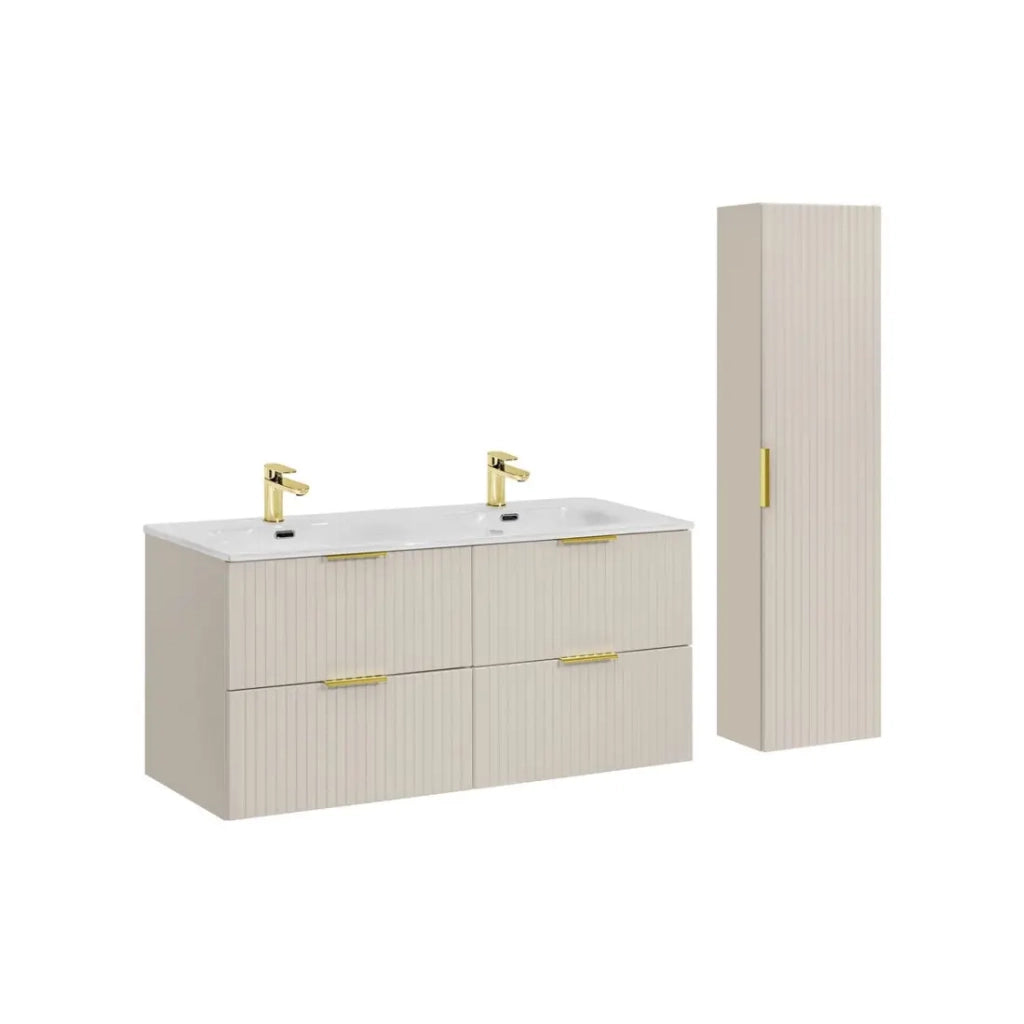 Set da bagno NOXERA 120 cm – Marrone congo – Doppio lavabo + colonna sospesa