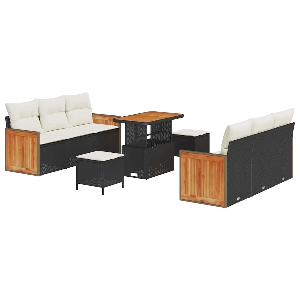 Set Divano da Giardino 11 pcs Nero e Crema polyrattan