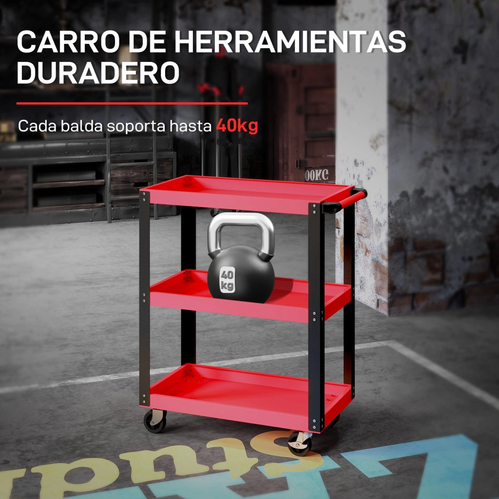 Carrello per Attrezzi con 3 Ripiani e Ruote ¨C zephmum ¨C Rosso e Nero
