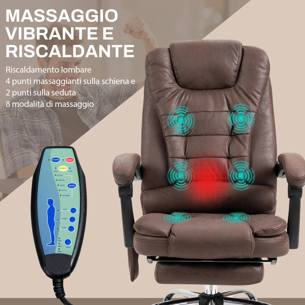 Poltrona Massaggiante con Riscaldamento e Reclinabile ¨C zephmum ¨C Marrone, Altezza Regolabile