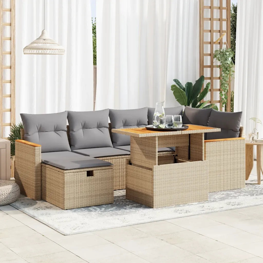 Set Divano da Giardino 8 pz con Cuscini Beige in Polyrattan 3328116