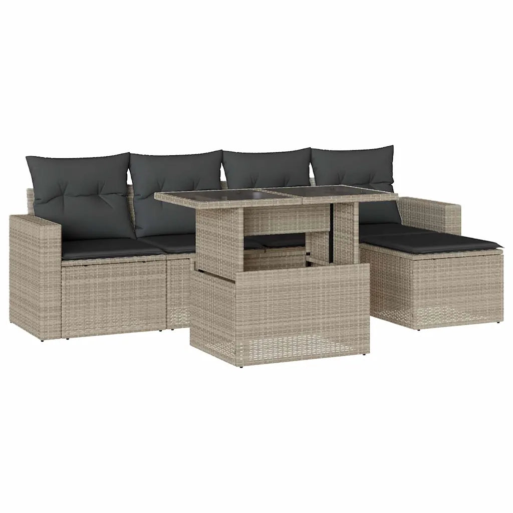 Set Divano da Giardino 6pz con Cuscini Grigio Chiaro Polyrattan