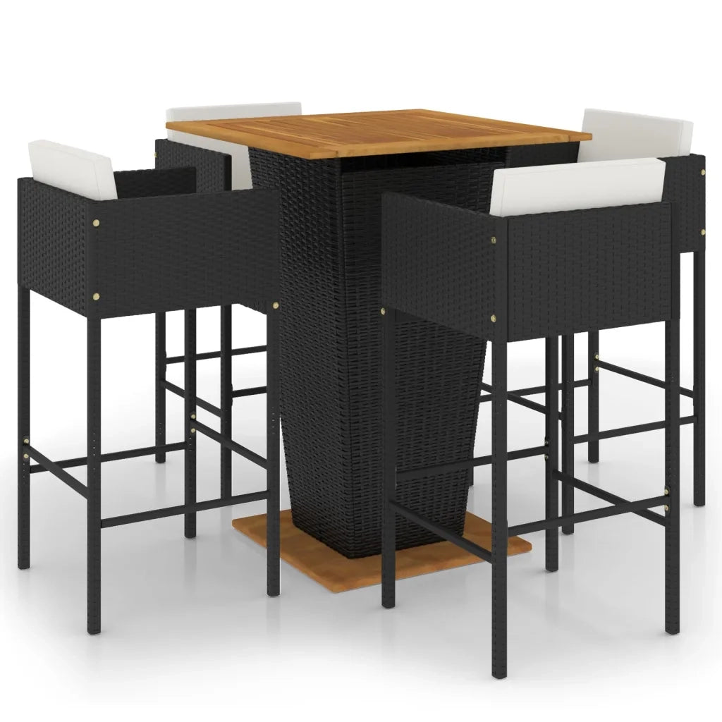 Set Bar da Giardino 5 pz con Cuscini in Polyrattan Nero 3094804