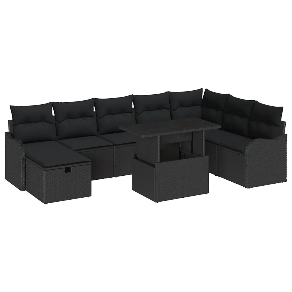 Set Divano da Giardino con cuscino 9 pcs Nero Poly Rattan 3361072
