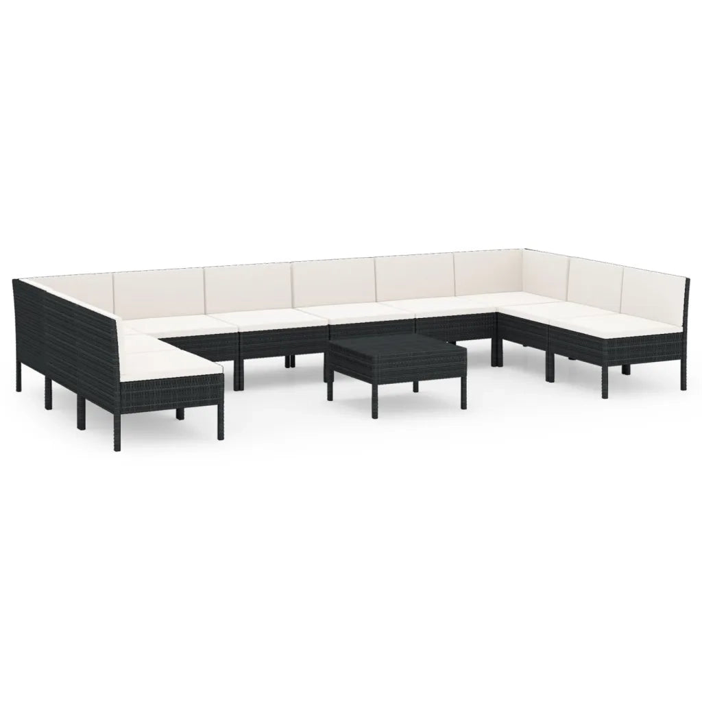 Set Divani da Giardino 11 pz con Cuscini in Polyrattan Nero 3094600
