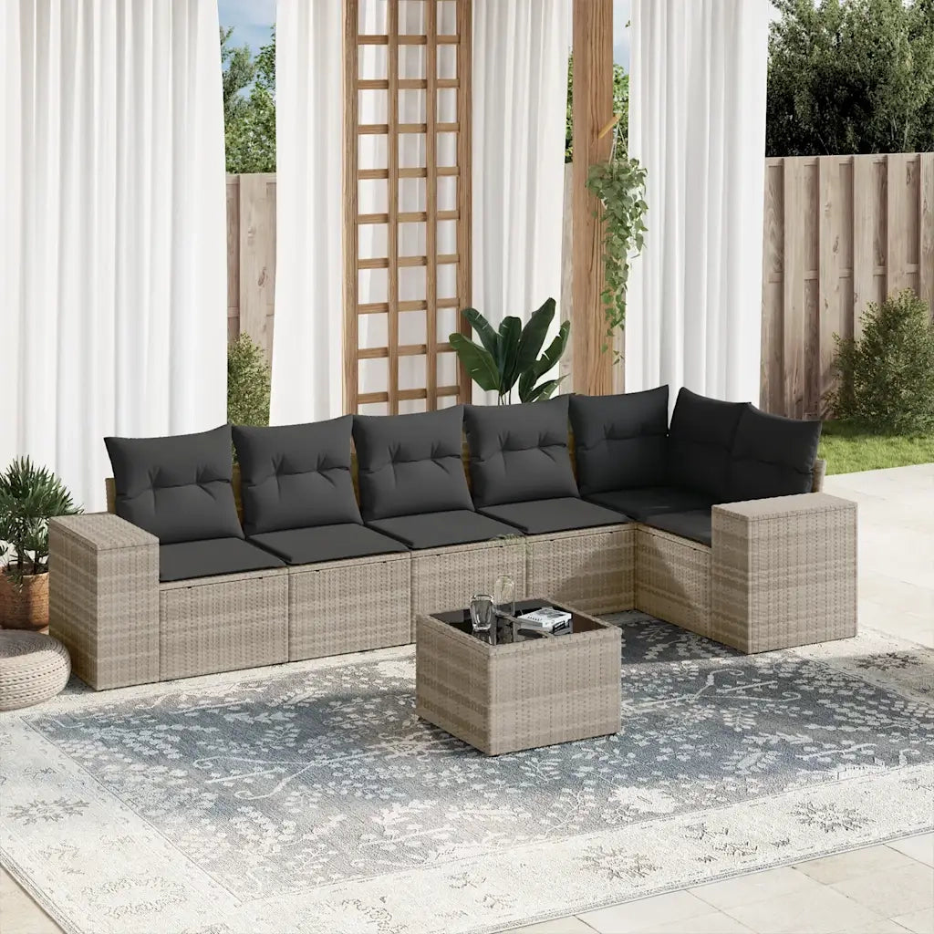 Set Divani da Giardino 7pz con Cuscini Grigio Chiaro Polyrattan