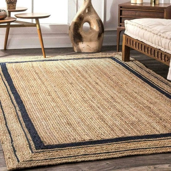 Tappeto in juta naturale linea nera tessuto a mano 90 x 360 cm