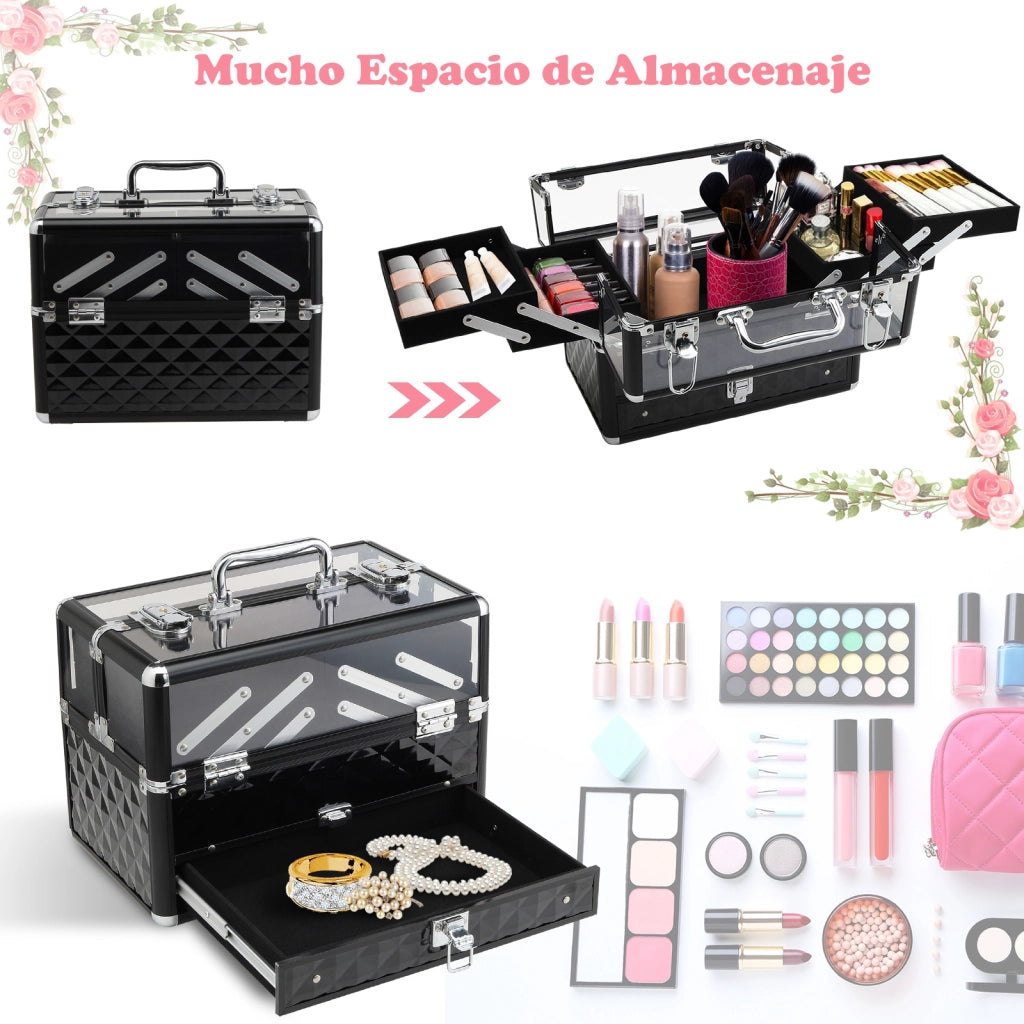 Cofanetto Portagioie Trucco ¨C Xylo ¨C Alluminio con Vassoi Estraibili 30x18,5x22cm Nero