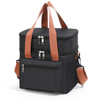 Borsa di picnic per uomini e donne - Borsa con due compartimenti e cinturino a spalla, grande borsa isolata impermeabile, ideale per lavoro, picnic, viaggi e spiaggia (NERO, GRANDE)