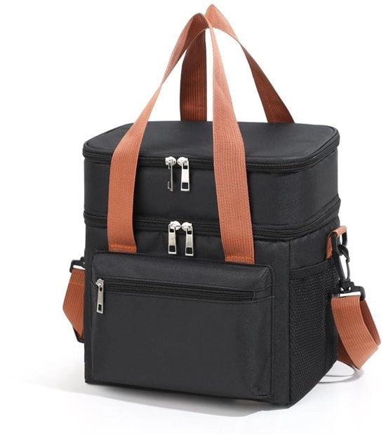 Borsa di picnic per uomini e donne - Borsa con due compartimenti e cinturino a spalla, grande borsa isolata impermeabile, ideale per lavoro, picnic, viaggi e spiaggia (NERO, GRANDE)