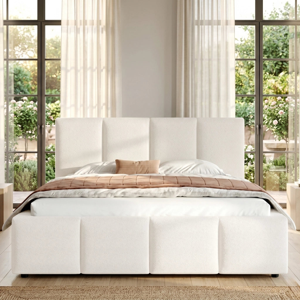 letto imbottito bouclé beige 180 x 200 cm