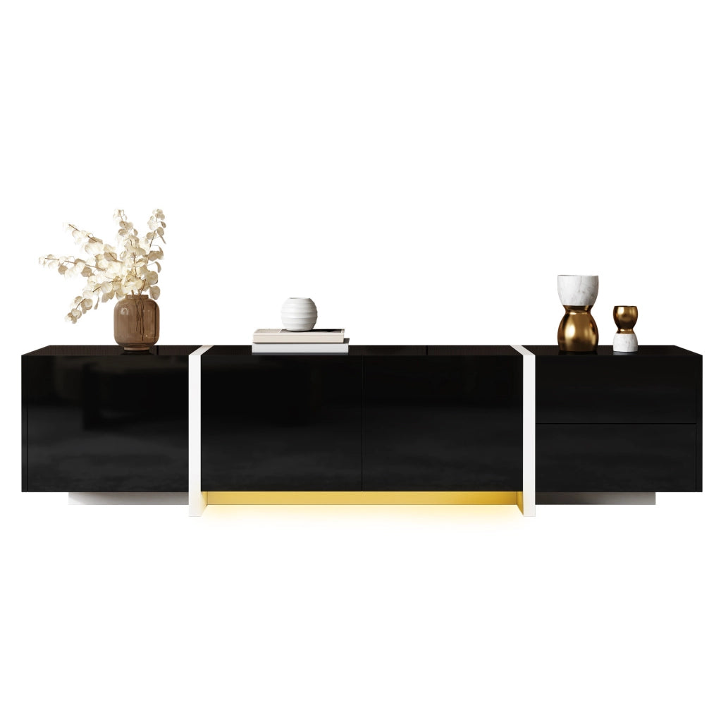 Mobile TV 170x30x39 cm con 3 ante; cassetto e anta a ribalta in truciolare nero e bianco