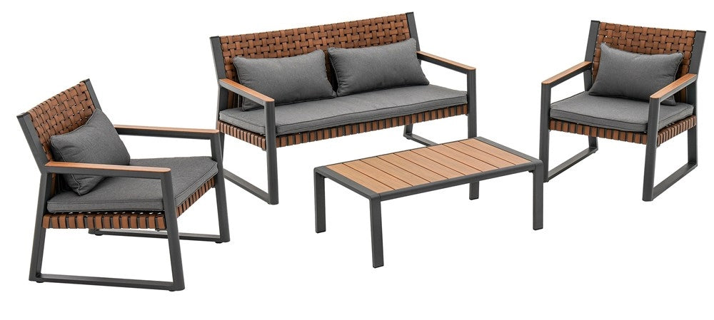 Set mobili da giardino TEXAS con divano poltrone e tavolino da caffè grigio