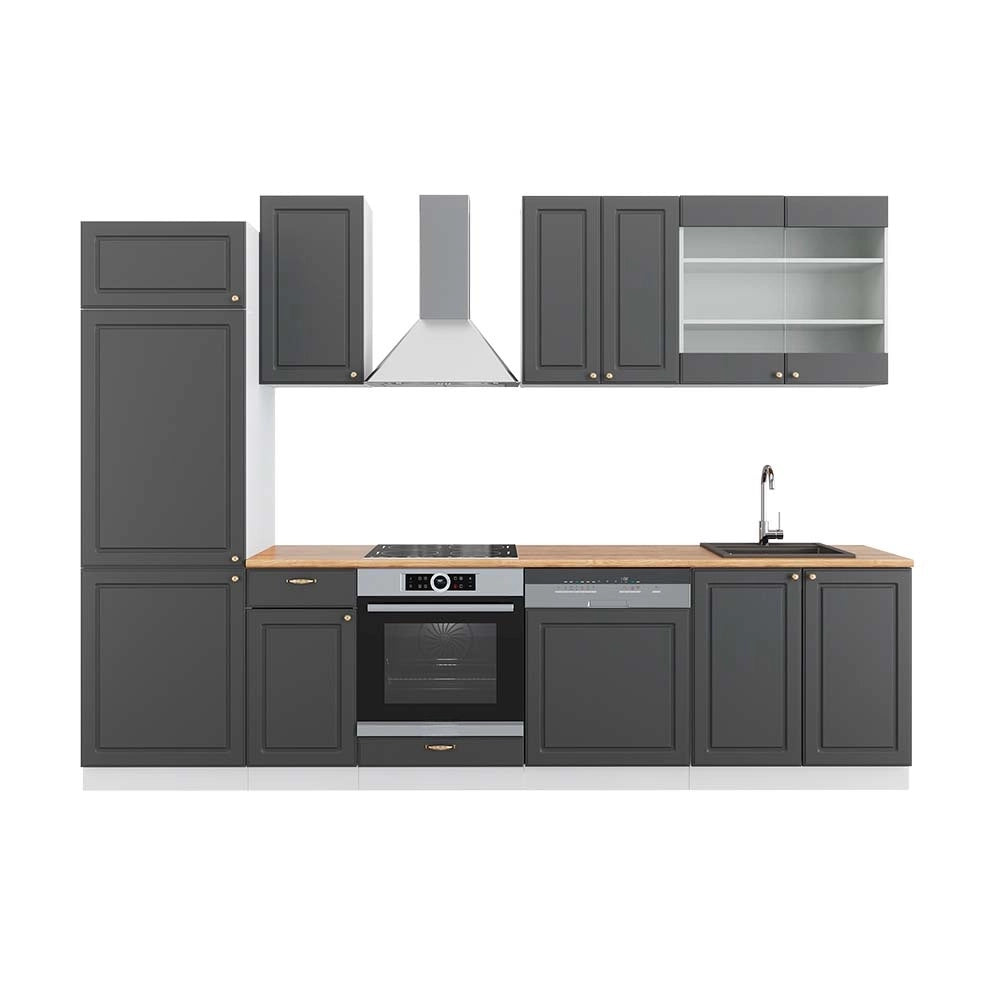 Cucina componibile Fame-Line Antracite-oro/Bianco 300 cm, PL Rovere Vicco