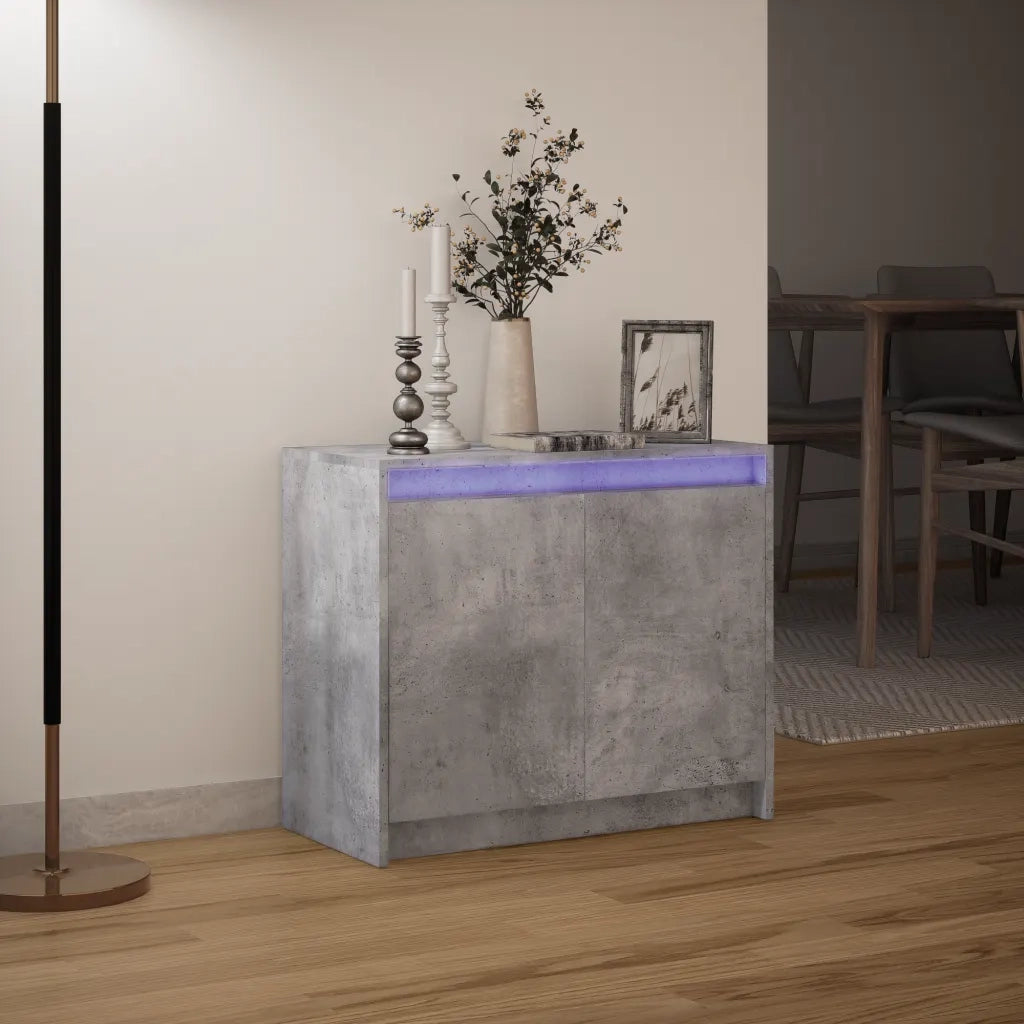 Credenza | Madia | Buffet da pranzo | Armadio da pranzo con LED Grigio Cemento 72x34x61 cm Legno Multistrato