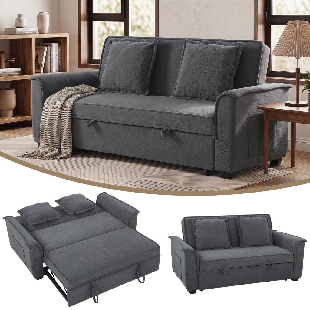 Divano letto 2 posti con schienale regolabile e cuscini ¨C Minimal ¨C Grigio scuro
