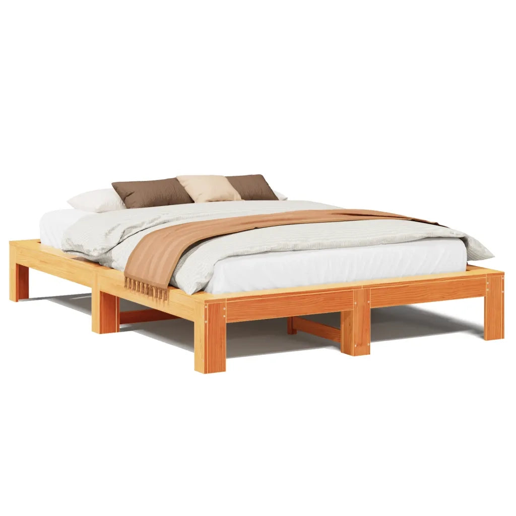 Giroletto senza Materasso-Struttura Letto Marrone Cera 140x200cm Massello Pino 726392