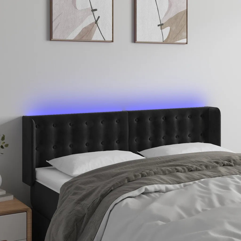 Testiera | Testata a LED Nera 147x16x78/88 cm in Velluto