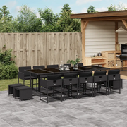 Set da Pranzo da Giardino 15 pz con Cuscini Nero in Polyrattan