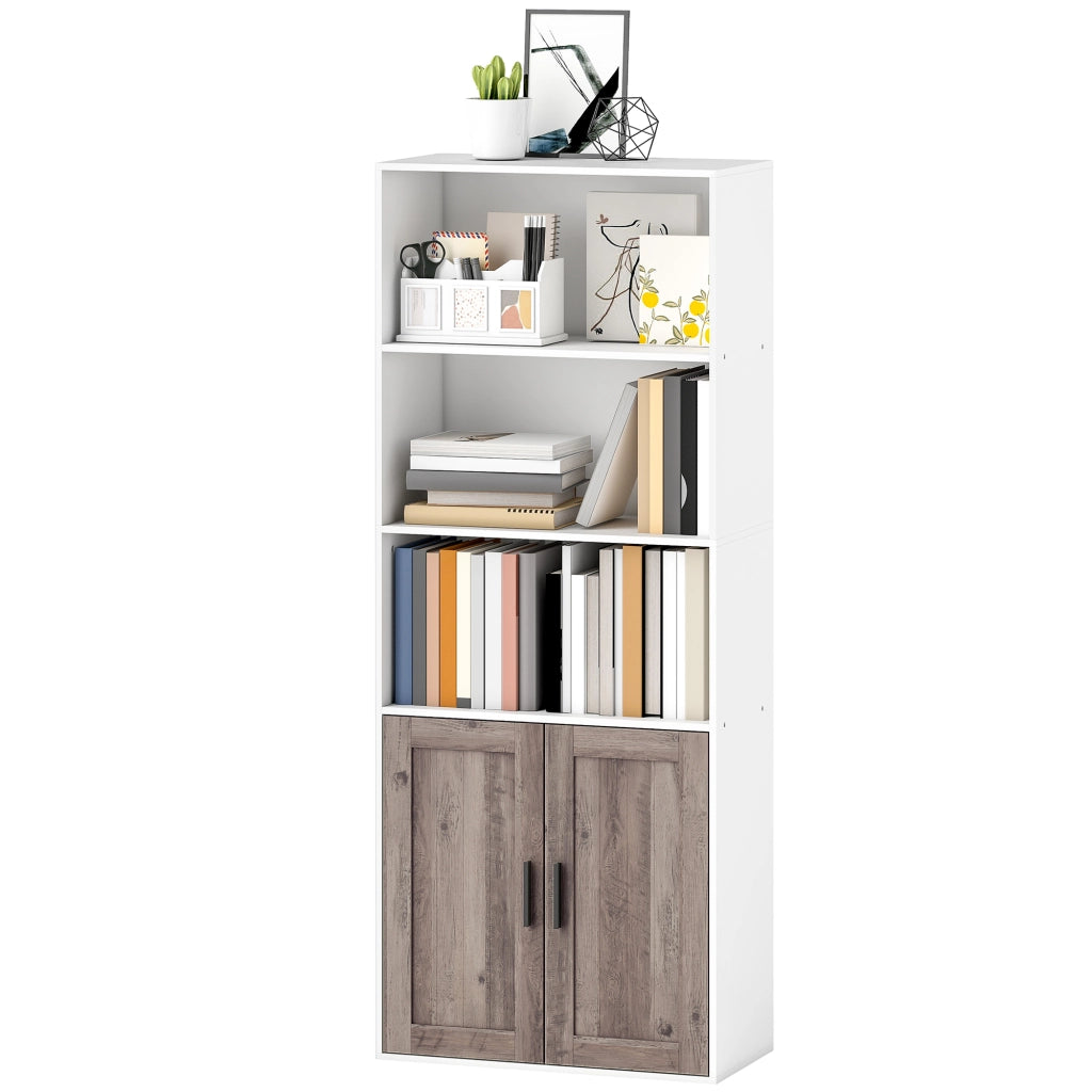 Libreria con Ante e Scaffale Aperto ¨C zephmum ¨C 60x30x149,5 cm Bianco e Marrone