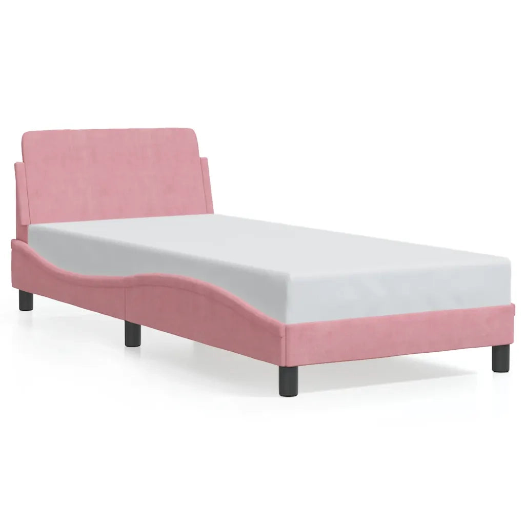Giroletto con Testiera-Struttura Letto con testiera Dover Rosa 90x190 cm Velluto