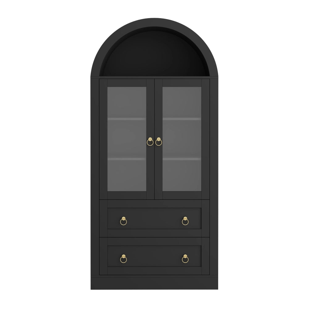Armadio con arco 80 x 36 x 170 cm con ante in vetro e ripiani regolabili; nero