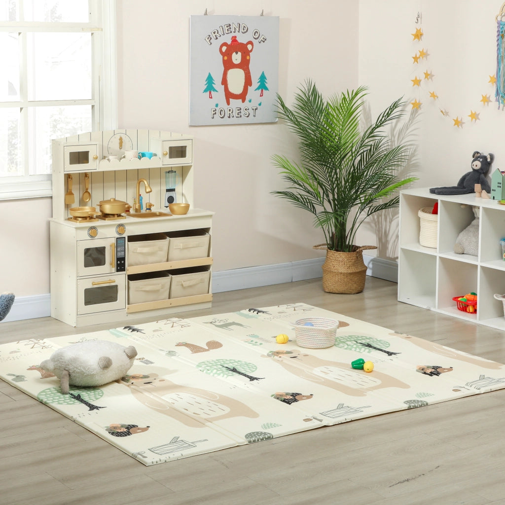 Tappeto per Bambini 0-6 Anni a Tema Bosco con Superficie Impermeabile in XPE Multicolore, 196x176x1.5 cm