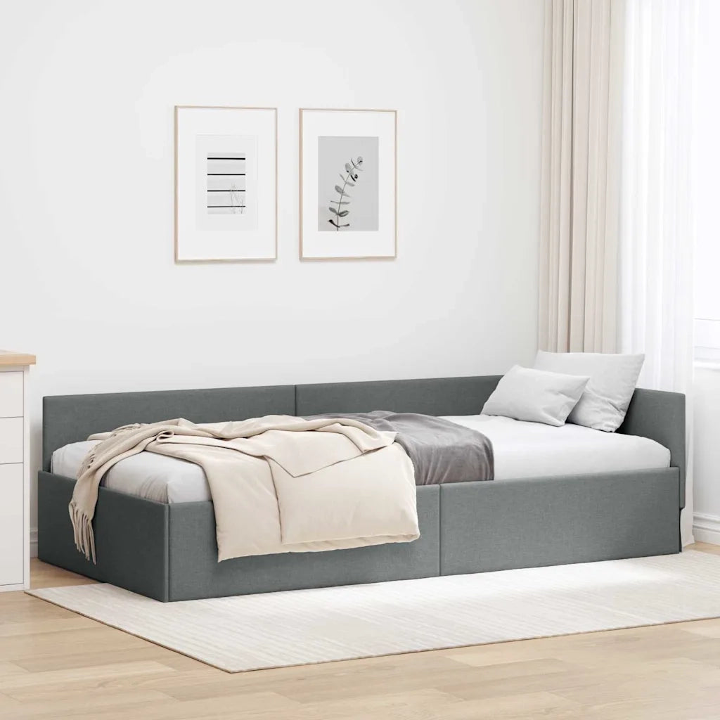Cornice del letto ad angolo Grigio scuro 90 cm x 200 cm Tessuto