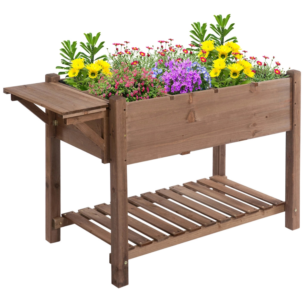 Letto per Orto Rialzato in Legno con Ripiano Pieghevole e Mensola Inferiore, 123x54x80cm