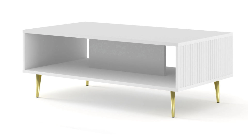 TAVOLINO DA CAFFÈ RAVENNA B IN MDF FOGLIATO 90x60x45 BIANCO OPACO GAMBE ORO
