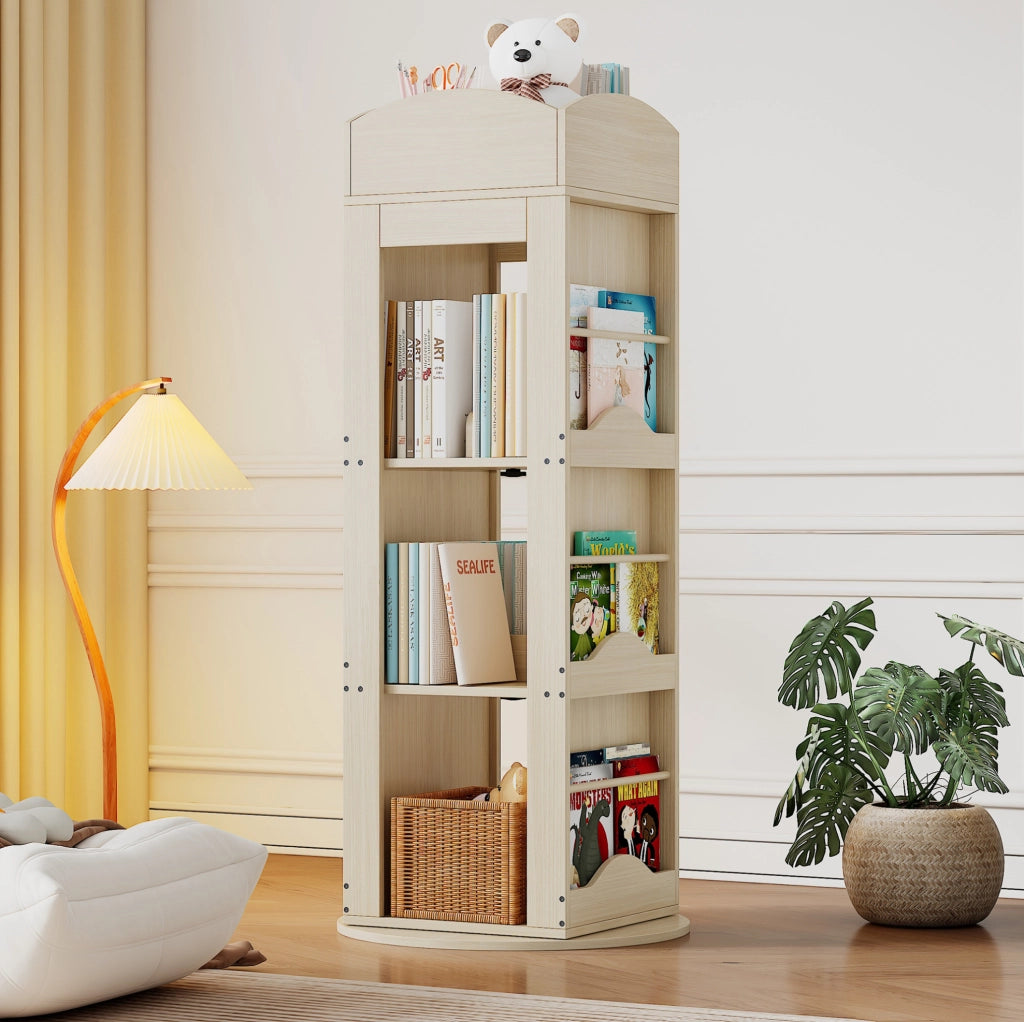 Libreria girevole a 360° multifunzione in MDF colore naturale