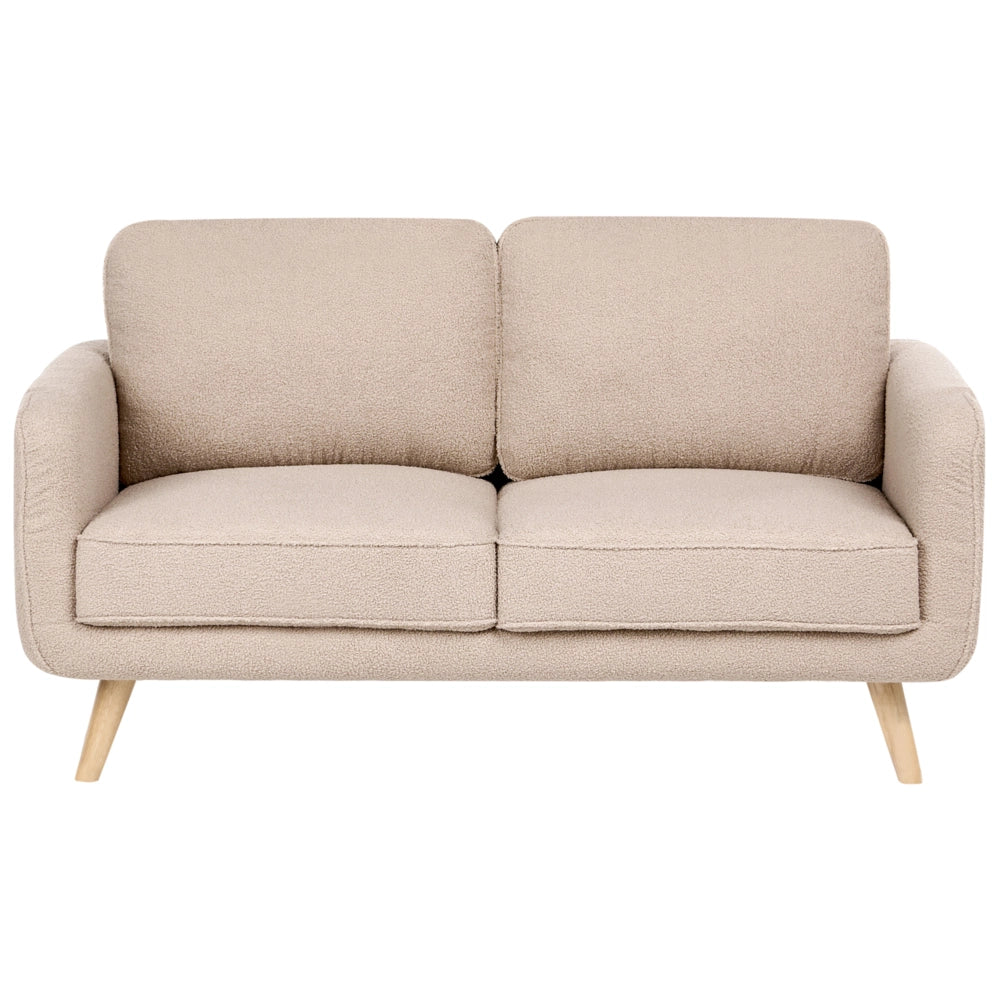 Divano a 2 Posti Beige in Bouclé con Gambe in Legno di Rovere Divanetto in Stile Tradizionale per Soggiorno
