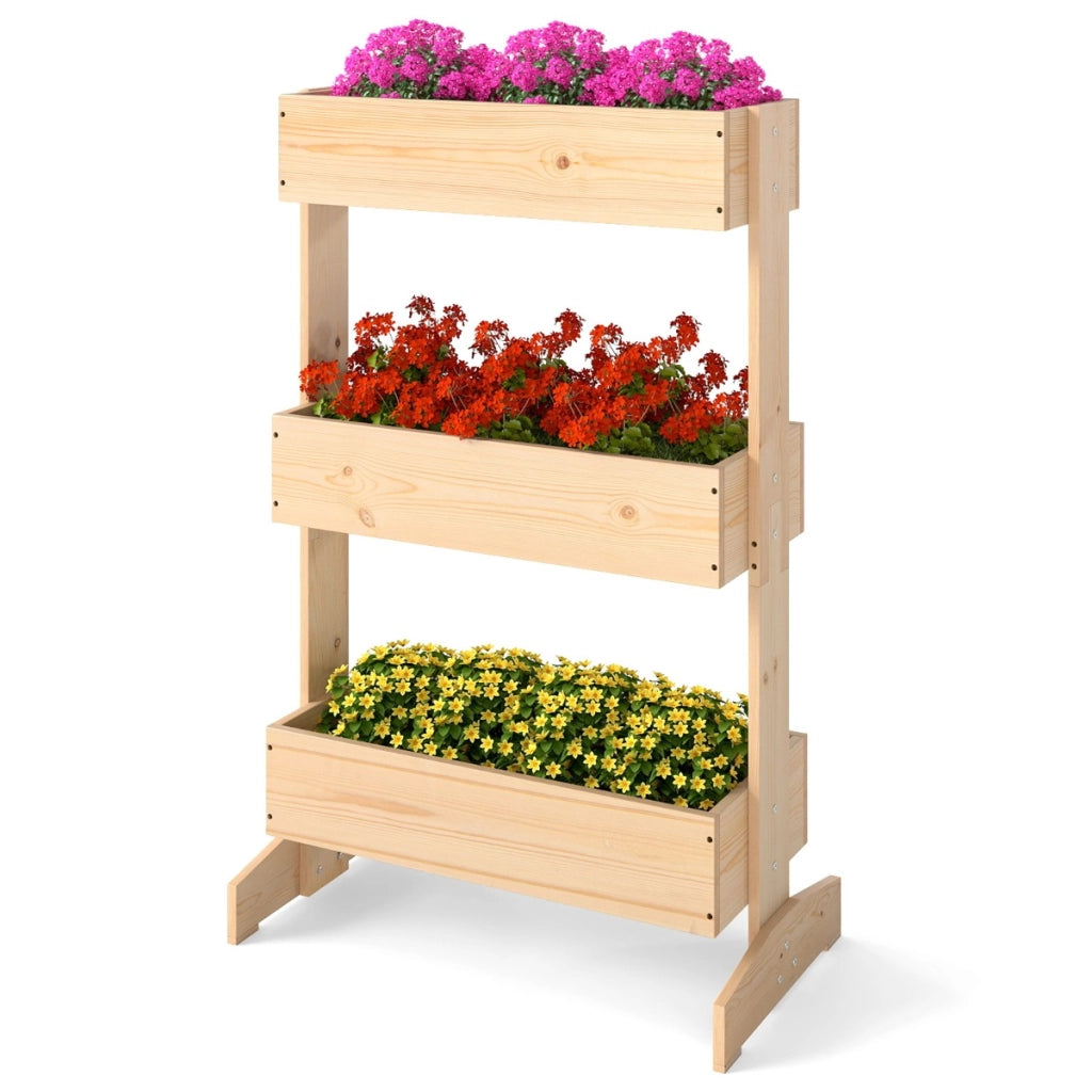 Letto da giardino rialzato per piante da interno e esterno per fiori verdure erbe, Letto da giardino rialzato a 3 livelli Naturale-Fioriere