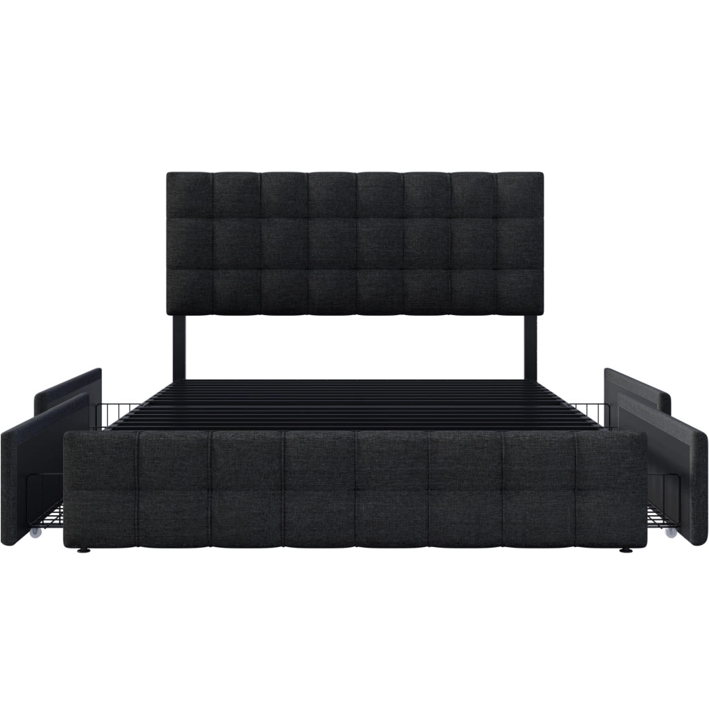 letto imbottito lino nero 140 x 200 cm